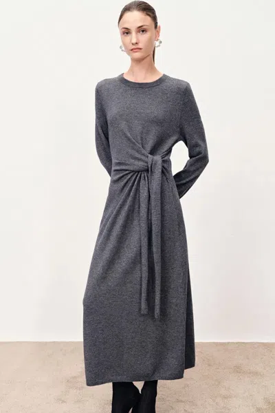Fabrique Nora Asymmetric Knotted Maxi Dress In Merino Wool Knit In Gray