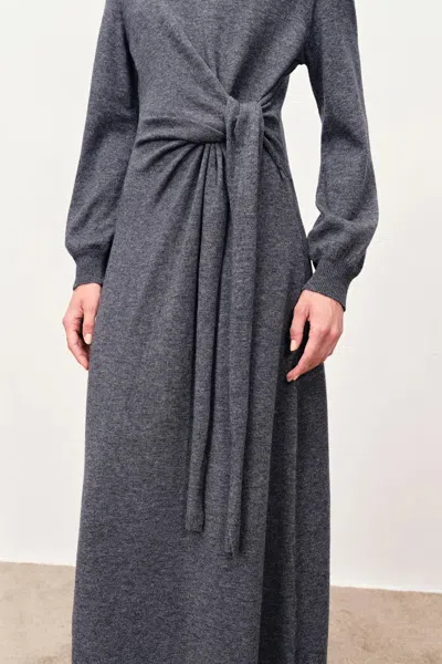 Fabrique Nora Asymmetric Knotted Maxi Dress In Merino Wool Knit In Gray