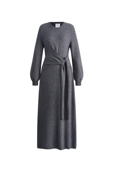 Fabrique Nora Asymmetric Knotted Maxi Dress In Merino Wool Knit In Gray