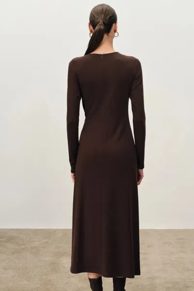 Fabrique Grace Twisted Drape Long Sleeve Maxi Dress In Tencel-wool Knit In Brown