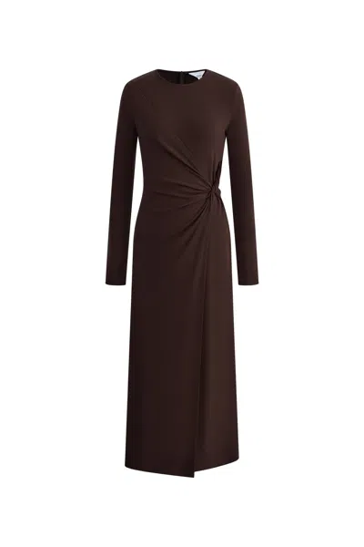 Fabrique Grace Twisted Drape Long Sleeve Maxi Dress In Tencel-wool Knit In Brown