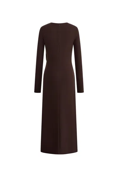 Fabrique Grace Twisted Drape Long Sleeve Maxi Dress In Tencel-wool Knit In Brown
