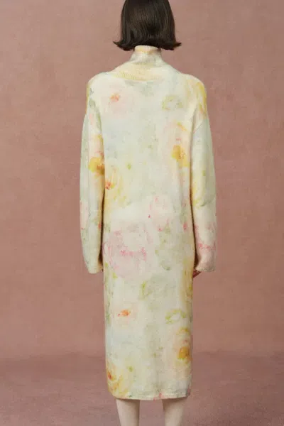 Fabrique Floral Hand Painted Flora Long Sleeve Dress In Merino Alpaca Blend Knit In Multi