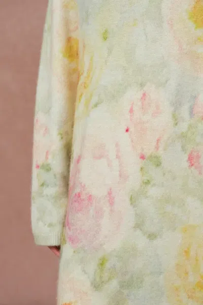 Fabrique Floral Hand Painted Flora Long Sleeve Dress In Merino Alpaca Blend Knit In Multi