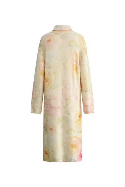 Fabrique Floral Hand Painted Flora Long Sleeve Dress In Merino Alpaca Blend Knit In Multi