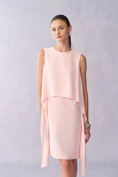 Fabrique Cilace Wavy Side Pleats Sleeveless Dress In Matte Textured Weave In Pink