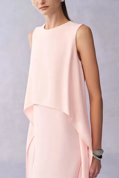 Fabrique Cilace Wavy Side Pleats Sleeveless Dress In Matte Textured Weave In Pink