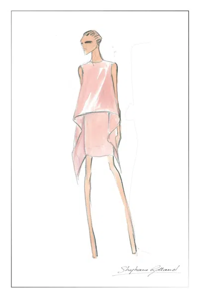 Fabrique Cilace Wavy Side Pleats Sleeveless Dress In Matte Textured Weave In Pink