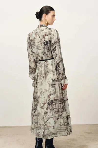 Fabrique Eira Ribbon Long Sleeve Print Dress In Cupro In Multi