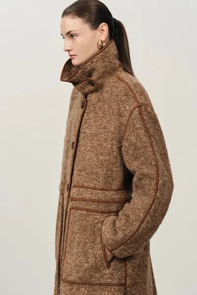 Fabrique Yuki Drawstring Wool Coat In Alpaca Loop Wool In Brown