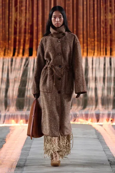 Fabrique Yuki Drawstring Wool Coat In Alpaca Loop Wool In Brown