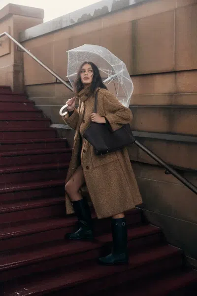 Fabrique Yuki Drawstring Wool Coat In Alpaca Loop Wool In Brown