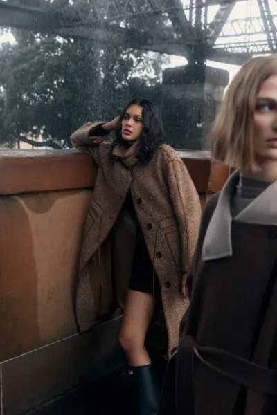 Fabrique Yuki Drawstring Wool Coat In Alpaca Loop Wool In Brown