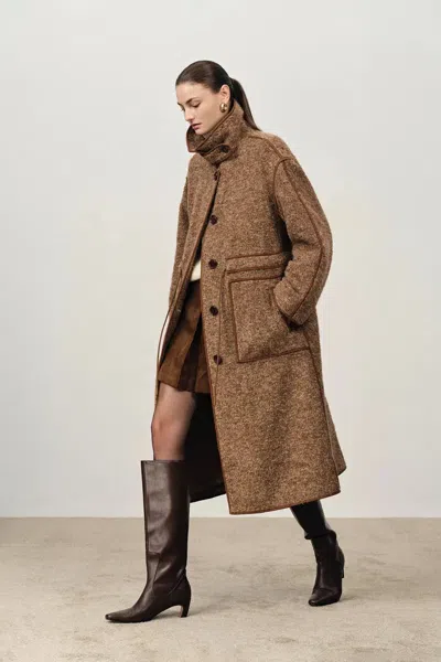 Fabrique Yuki Drawstring Wool Coat In Alpaca Loop Wool In Brown