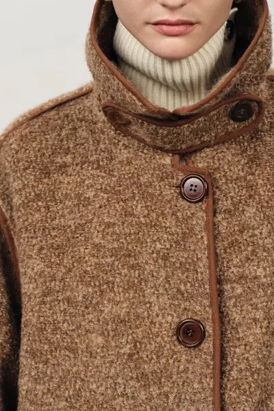 Fabrique Yuki Drawstring Wool Coat In Alpaca Loop Wool In Brown