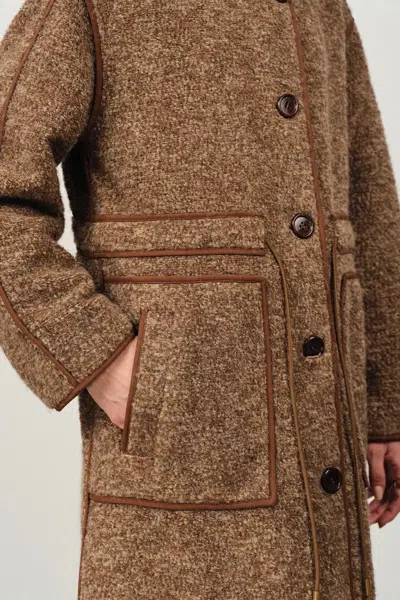 Fabrique Yuki Drawstring Wool Coat In Alpaca Loop Wool In Brown