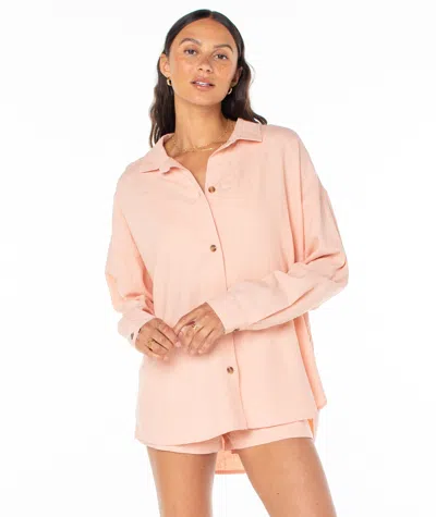 Roxy Morning Time Linen Blend Button-up Shirt In Pink