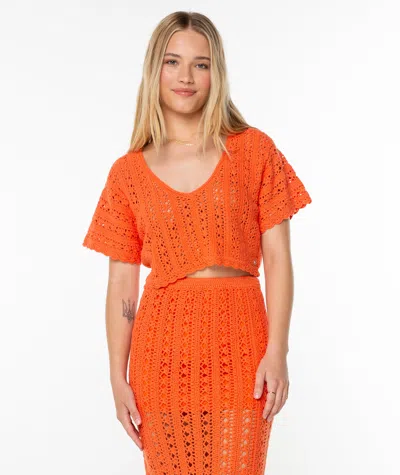Roxy Sea Swirl Boxy Crochet Sweater In Orange