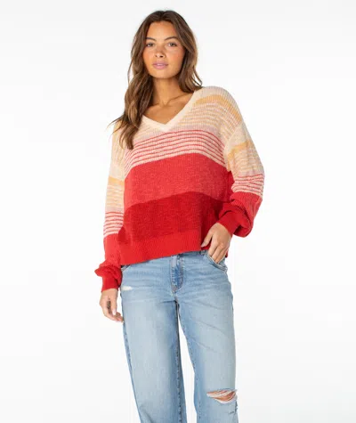 Roxy Vibes Level Stripe Sweater In Red