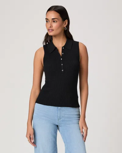 Paige Womens Black Vesta Polo-collar Ribbed Knitted Top