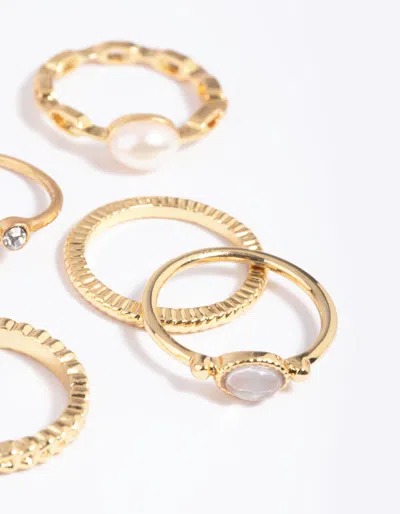 Lovisa Gold Plated Pearl Pretty Ring Stack 5-pack In Multi