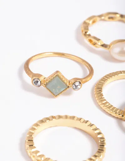 Lovisa Gold Plated Pearl Pretty Ring Stack 5-pack In Multi
