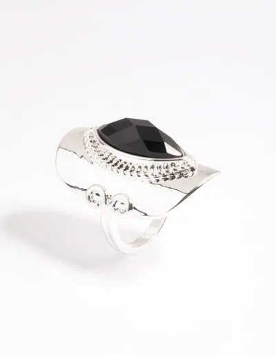Lovisa Silver Boho Stone Set Ring In Black