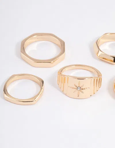 Lovisa Gold Mixed Shape Star Ring 5-pack In Gold