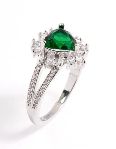 Lovisa Rhodium Emerald Triangular Flare Ring In Green