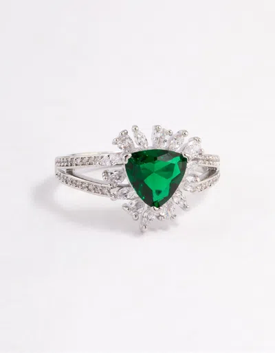 Lovisa Rhodium Emerald Triangular Flare Ring In Green