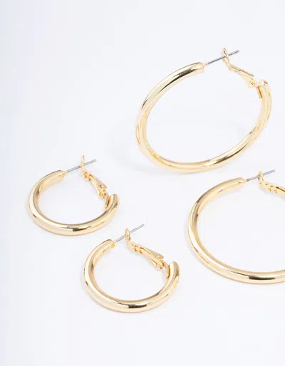 Lovisa Gold Plated Basic Thick Hoop Earrings Pack In Gold