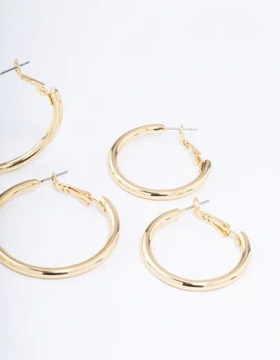 Lovisa Gold Plated Basic Thick Hoop Earrings Pack In Gold