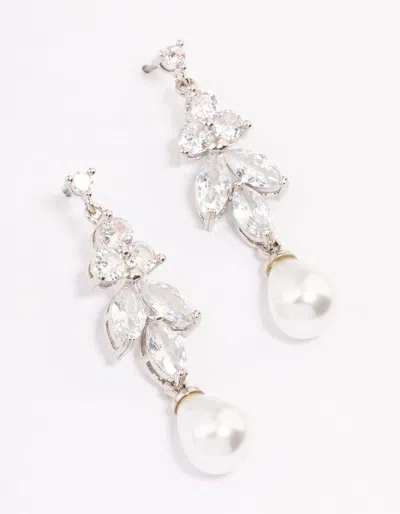 Lovisa Rhodium Cubic Zirconia Pearl Drop Earrings In Metallic