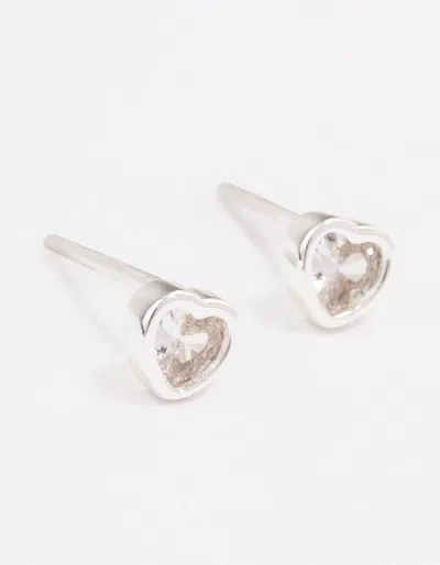 Lovisa Sterling Silver Diamante Heart Stud Earrings In Metallic