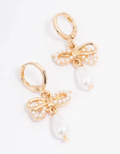 Lovisa Gold Pearl Bow Drop Huggie Earrings