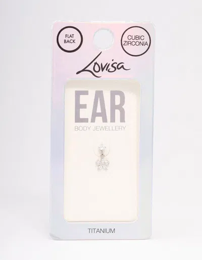 Lovisa Titanium Cubic Zirconia Bow Drop Flat Back In Silver