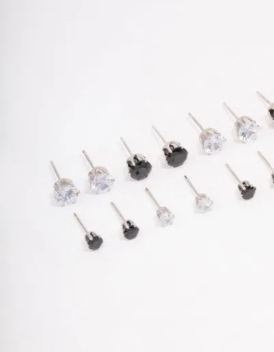 Lovisa Silver Basic Diamante Stud Earring 8-pack In Black