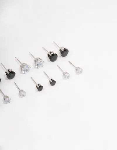Lovisa Silver Basic Diamante Stud Earring 8-pack In Black