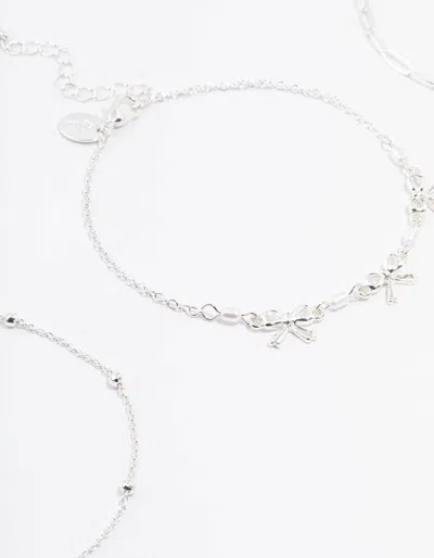 Lovisa Silver Bow Chain Mixed Anklet 3-pack In Silver