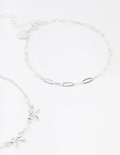Lovisa Silver Bow Chain Mixed Anklet 3-pack In Silver