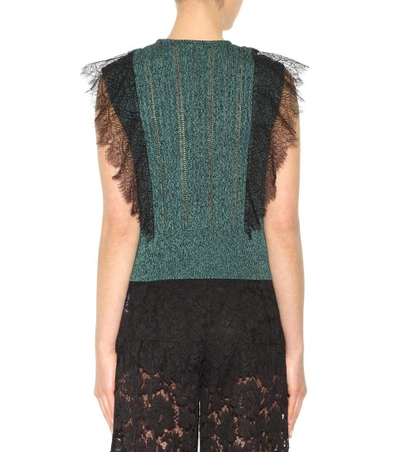 Shop Valentino Cotton Sweater With Lace In Green