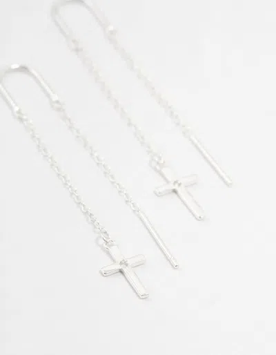 Lovisa Sterling Silver Thread Through Cross Drop Earrings In Silver