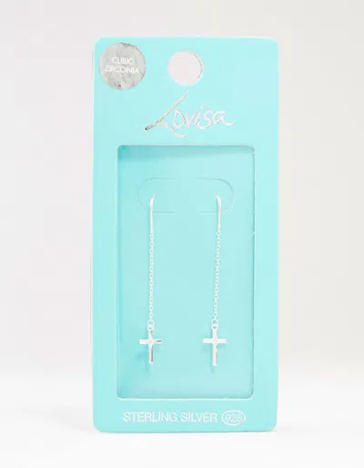 Lovisa Sterling Silver Thread Through Cross Drop Earrings In Silver