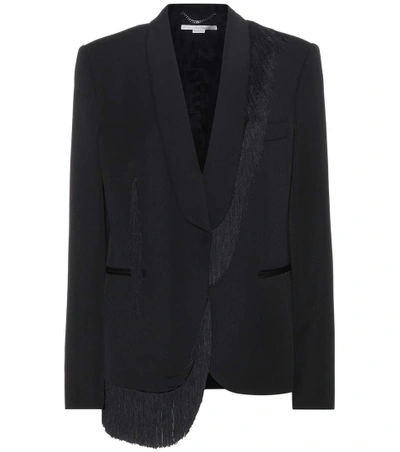 Shop Stella Mccartney Fringed Wool Blazer In Black