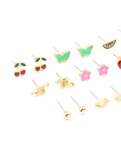 Lovisa Gold Cherry & Boot Stud Earrings Pack 12-pack In Red