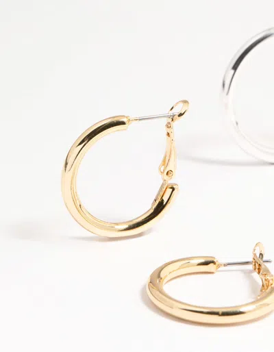 Lovisa Mixed Metals Basic Thick Hoop Earrings 3-pack In Metallic