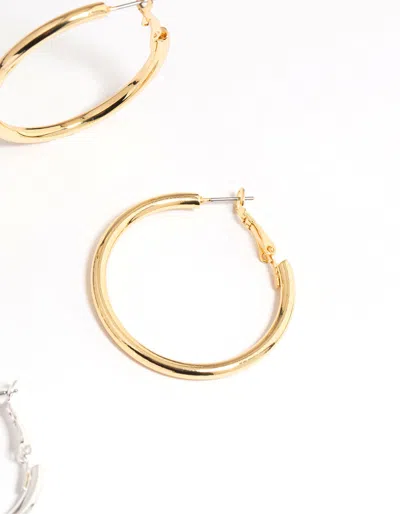 Lovisa Mixed Metals Basic Thick Hoop Earrings 3-pack In Metallic