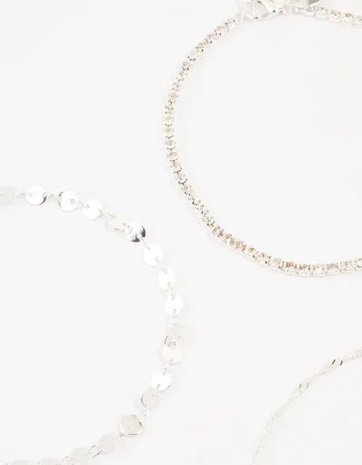 Lovisa Silver Disc & Cupchain Anklets 3-pack In Silver