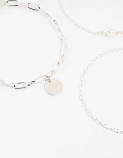 Lovisa Silver Pearl Disc Drop Anklets 3-pack In Silver