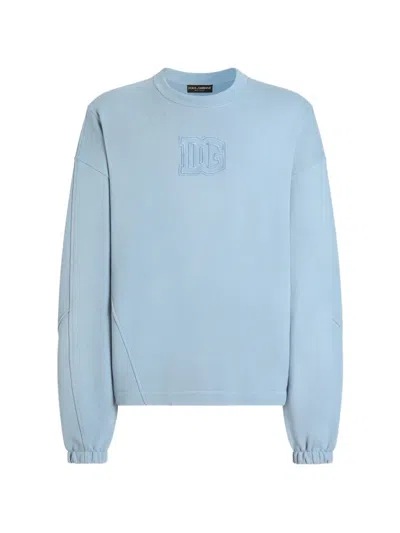 Dolce & Gabbana Dg Logo Patch Oversized Sweatshirt In Blue